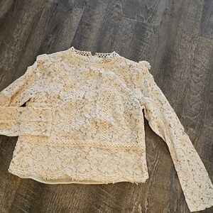 Express Beige Floral Lace Blouse